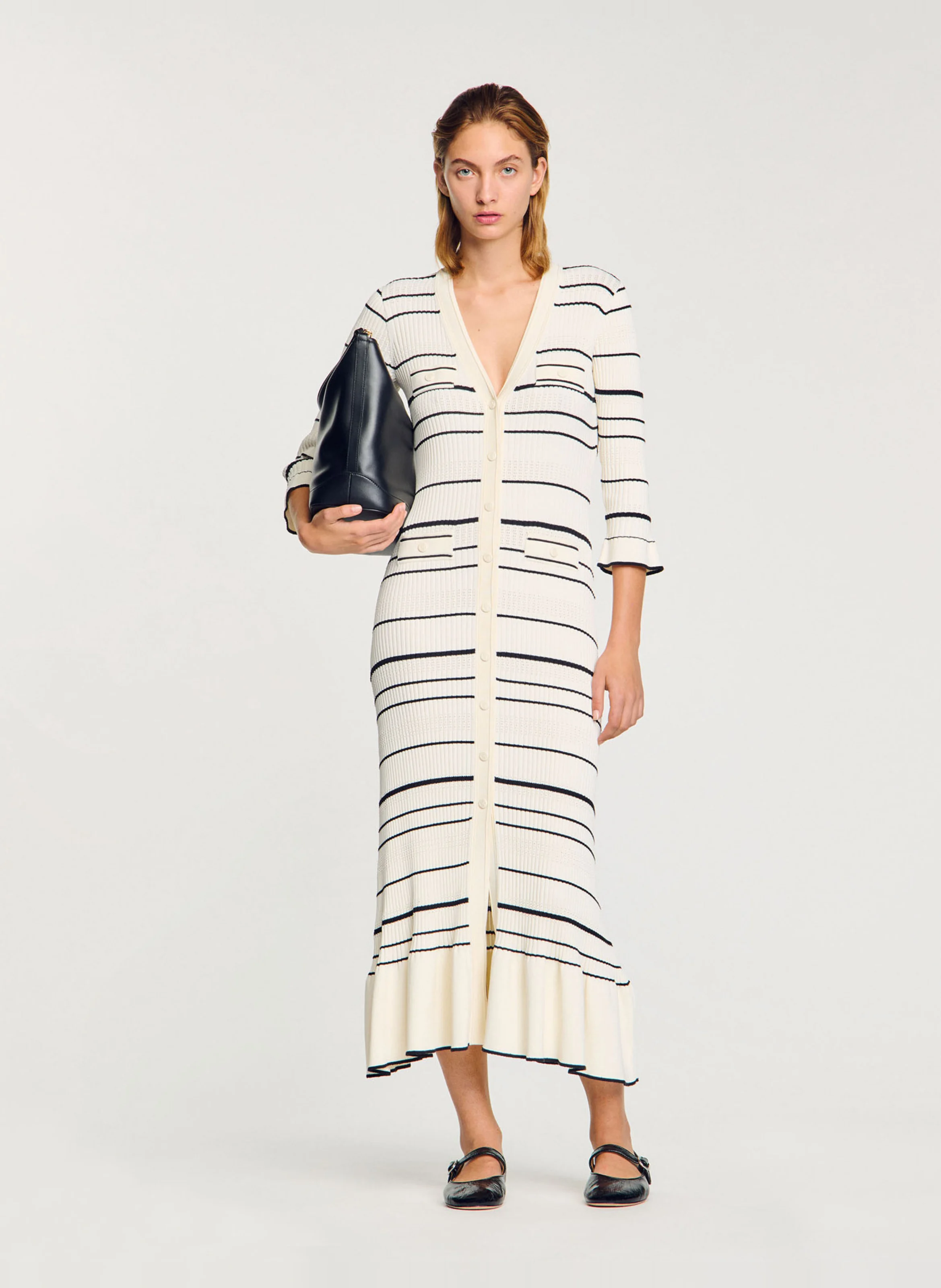 Robe longue en maille rayée | Blanc