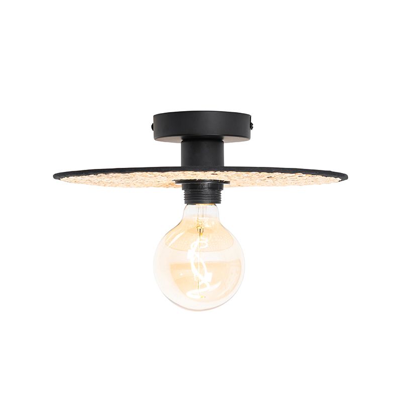 Landelijke plafond en wandlamp zwart met rotan 30 cm - Kata