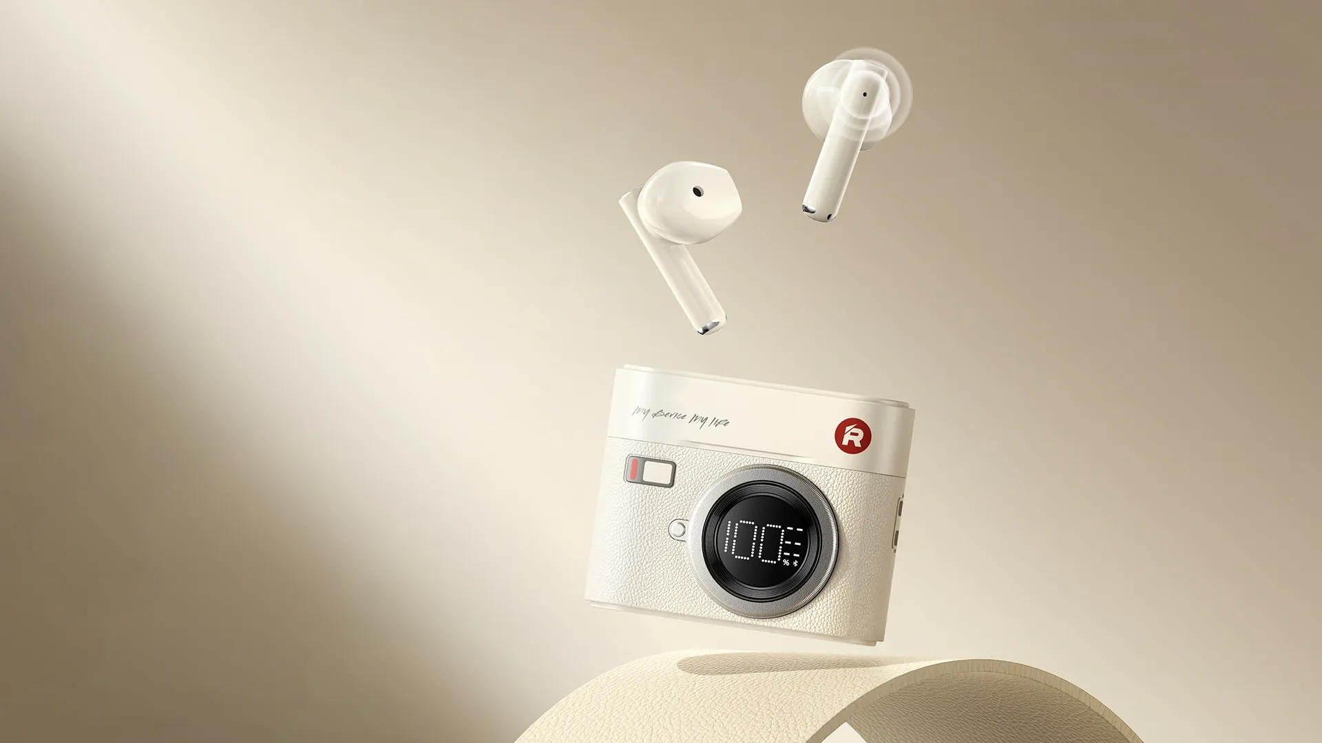 Kabelloser Bluetooth 5.4 In-Ear Kopfhörer Headset TWS mit Ladecase Retro-Kamera-inspiriertes Design (360mAh) - Beige