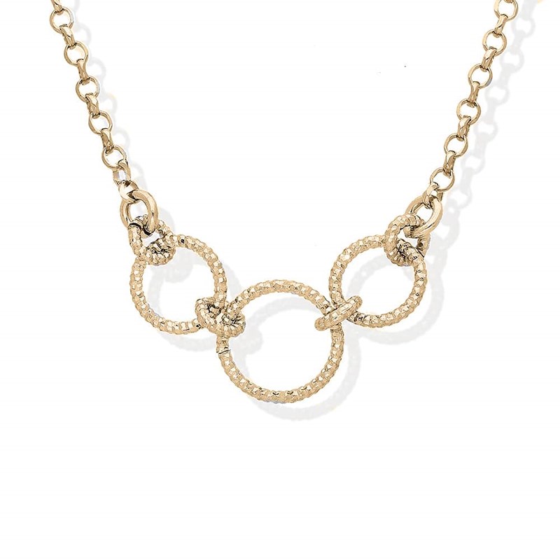 Collier Argent Doré  Trois Anneaux Diamanté