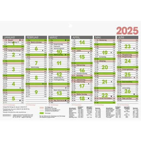 BRUNNEN Tafelkalender 2025 A5 1S/6Monate