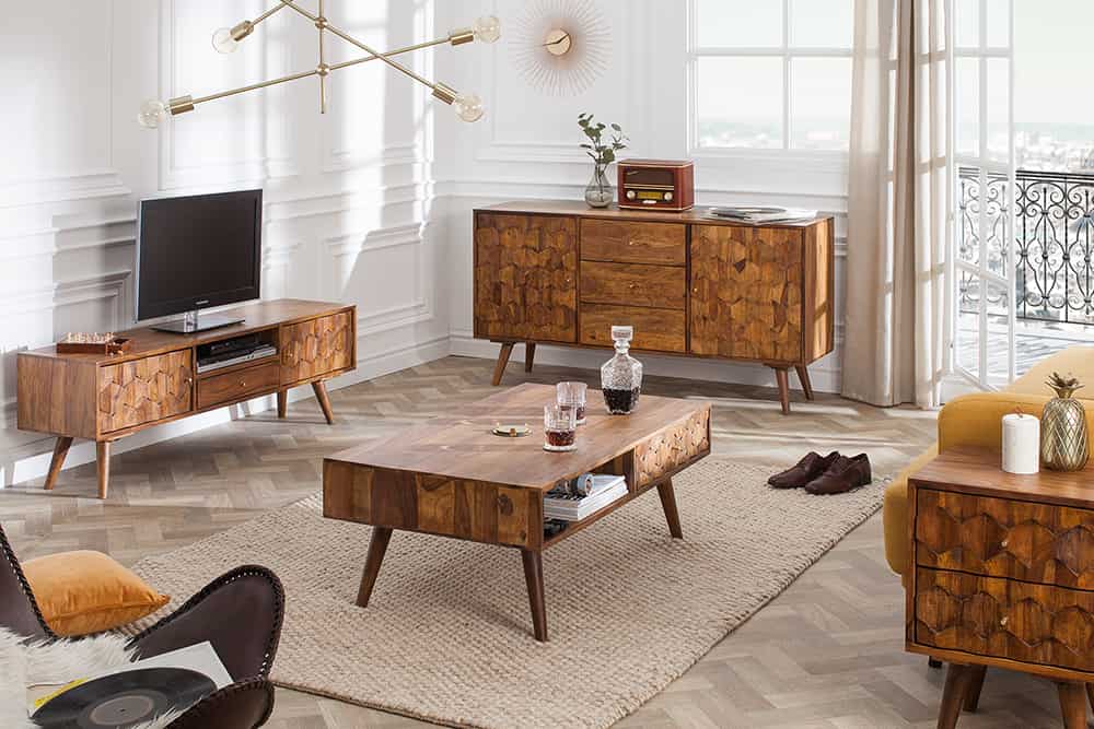 Massivholz Sideboard MYSTIC LIVING 145cm braun Sheesham stone finish Kommode Schubladen