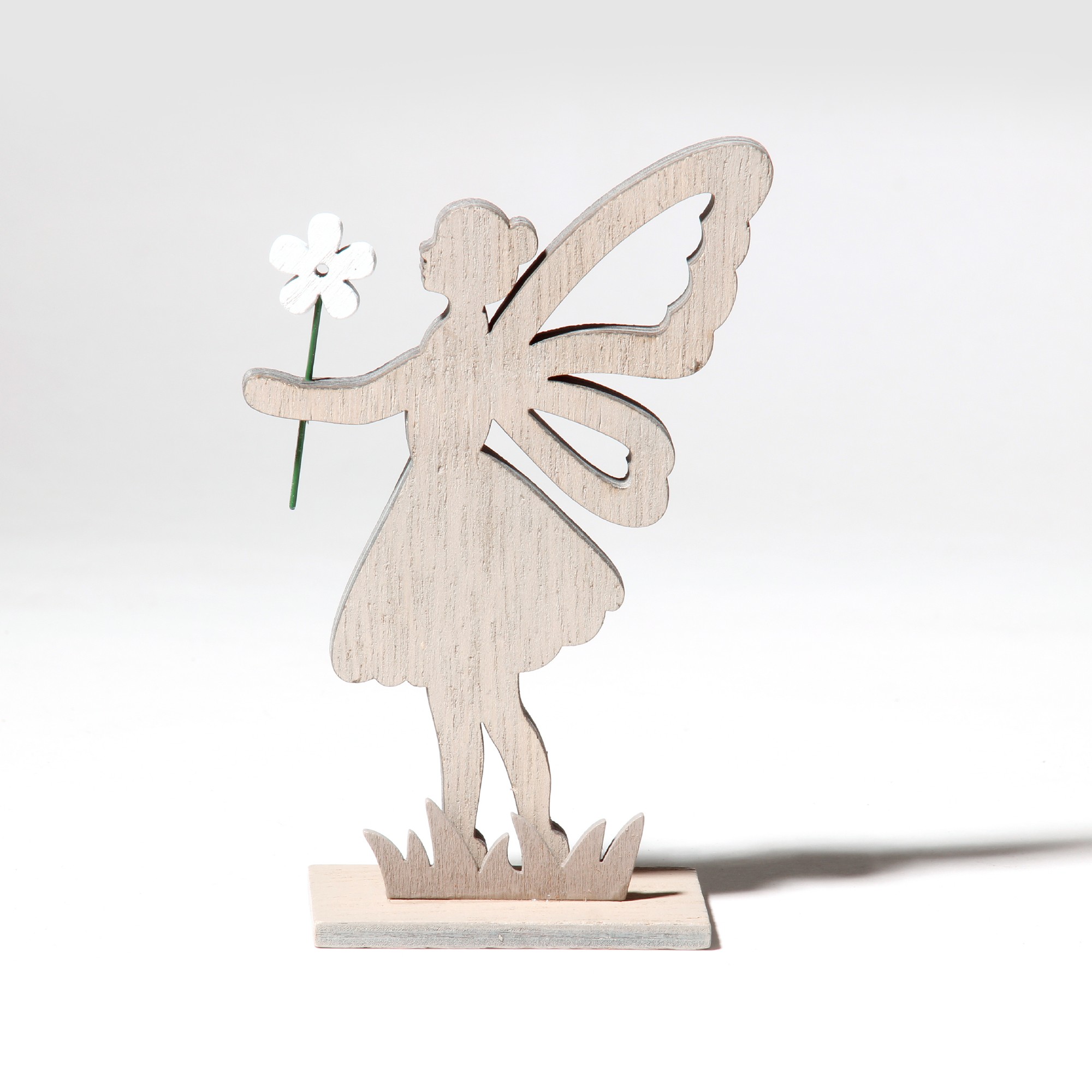Holzfigur 'Elfe mit Blume', grau, H 14 cm, B 8,5 cm, L 4,5 cm günstig bestellen