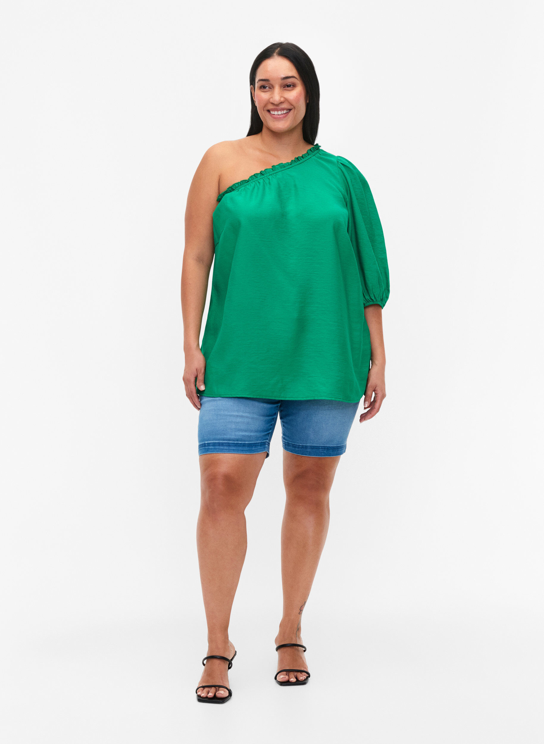 One-shoulder bluse i viskose