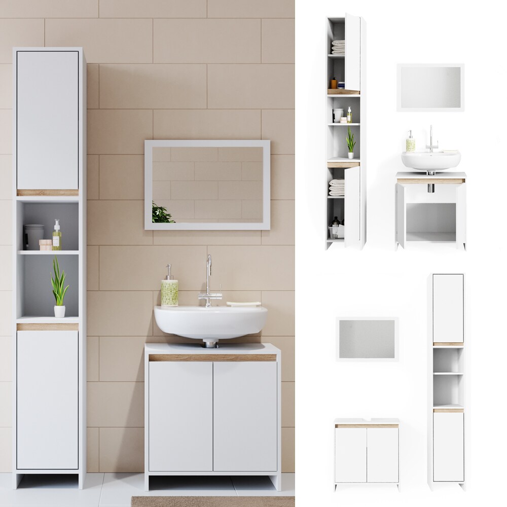 VICCO Badmöbel Set EMMA Weiß Sonoma Eiche Spiegel Unterschrank Hochschrank Midi