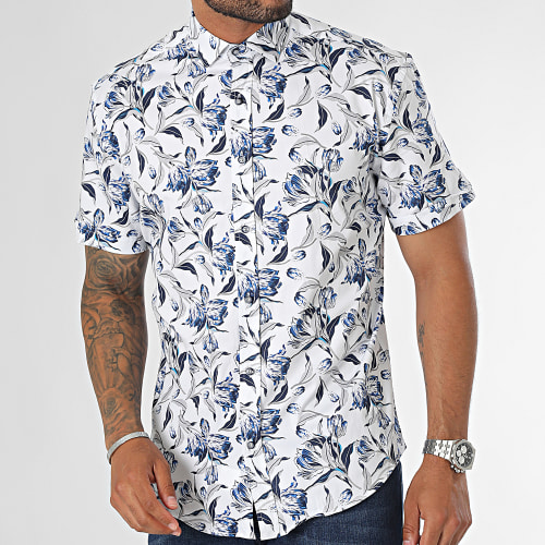 Chemise Manches Courtes Blanc Bleu Floral