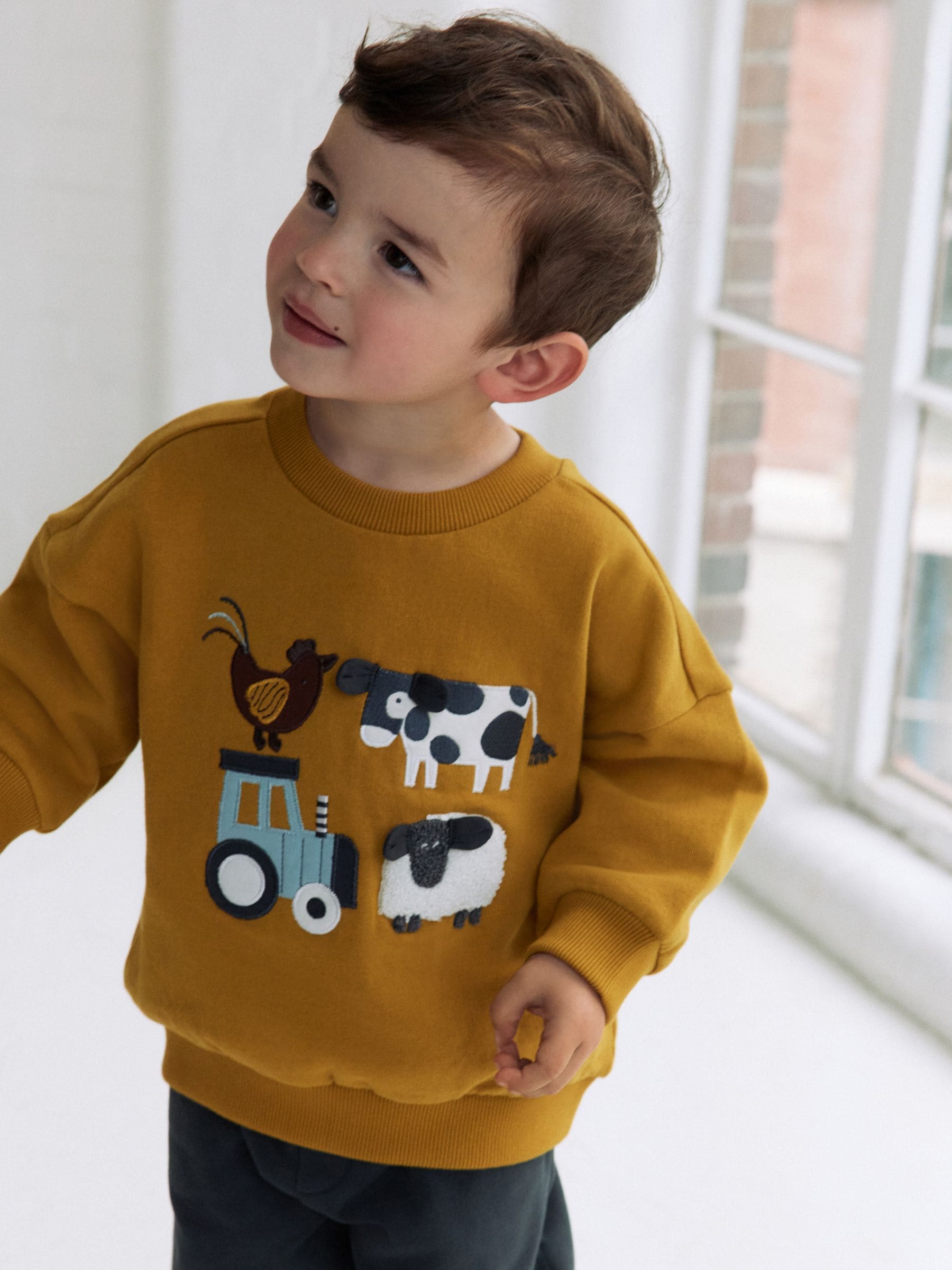 Ochre Yellow/Charcoal Farm - Set met sweatshirt en joggingbroek (3mnd -7jr)