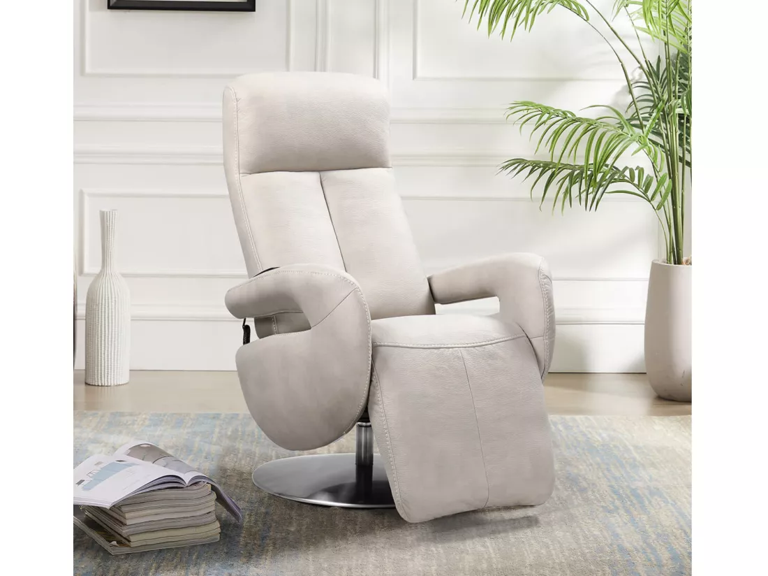 Fauteuil de relaxation électrique 2 moteurs en nubuck avec têtière réglable Balbo-Couleur Beige