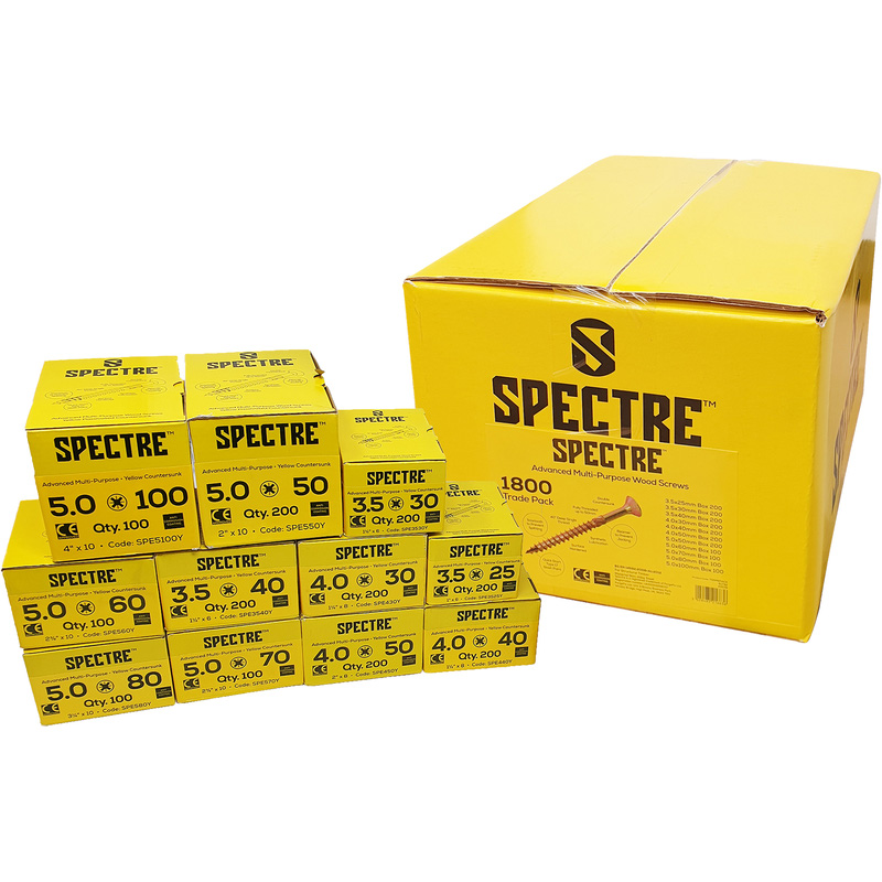 Spectre universeelschroeven pakket platkop 1800-delig PZ