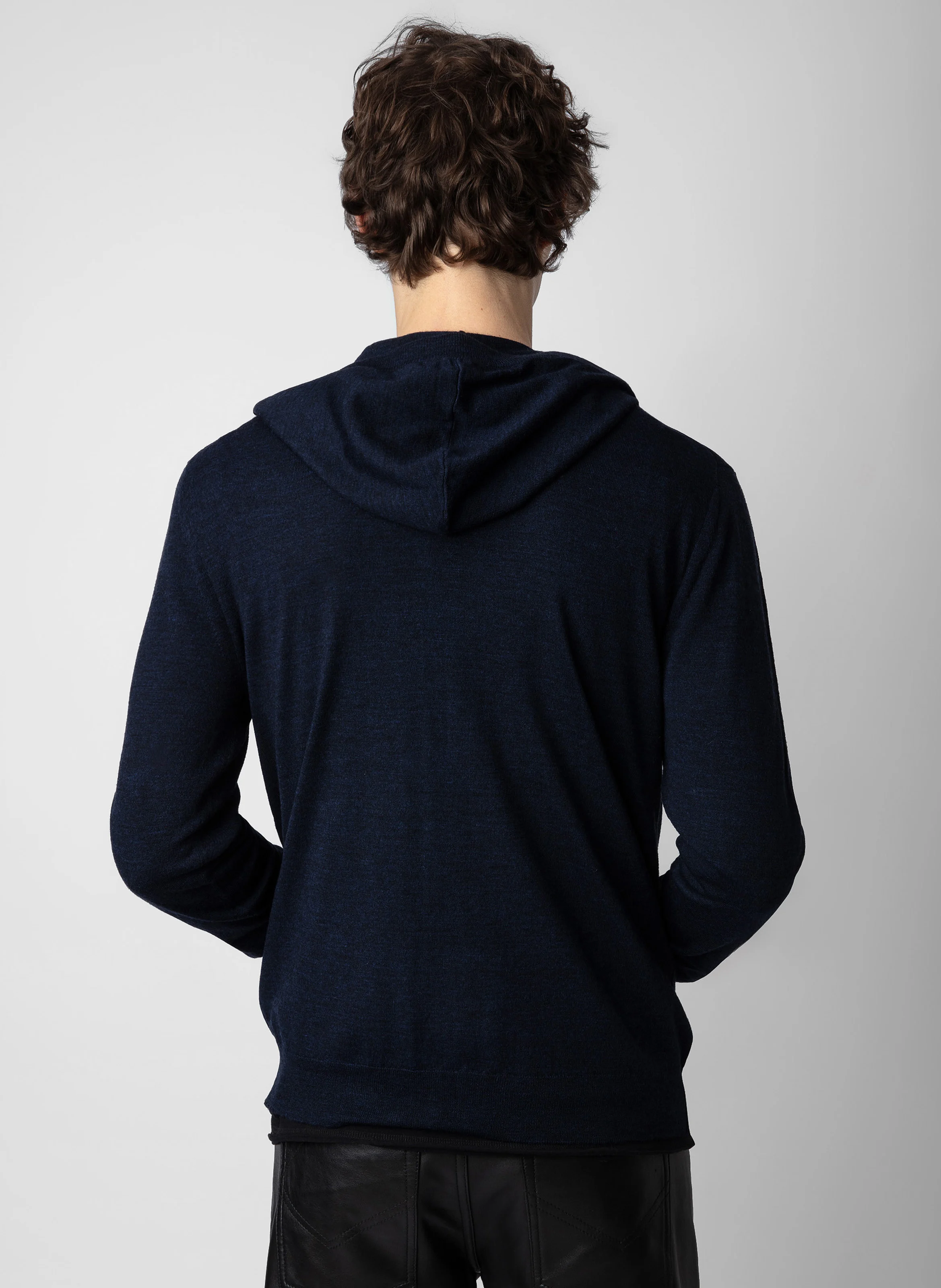 CLASH - Pull à capuche regular-fit zippé en laine mérinos | Bleu
