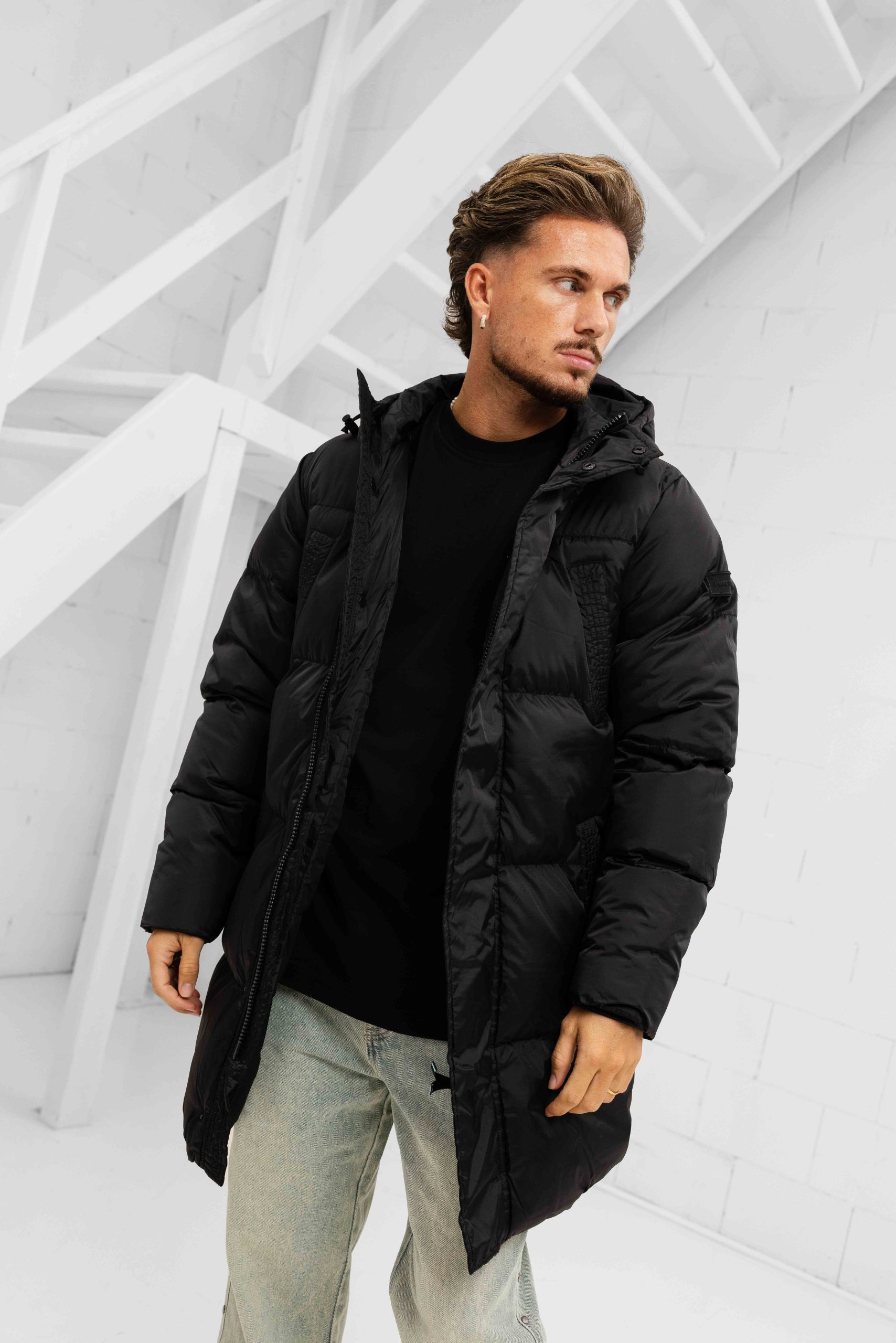 Pure Path Ripstop Puffer Parka Winterjas Heren Zwart