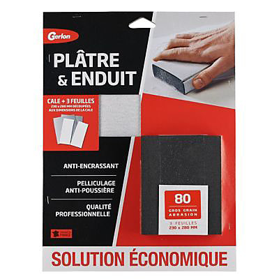 Lot 3 feuilles d'abrasif gros grain + 1 cale