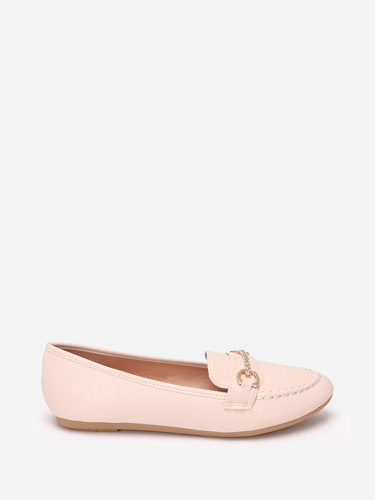 Mocassins plats à détail strass- Beige