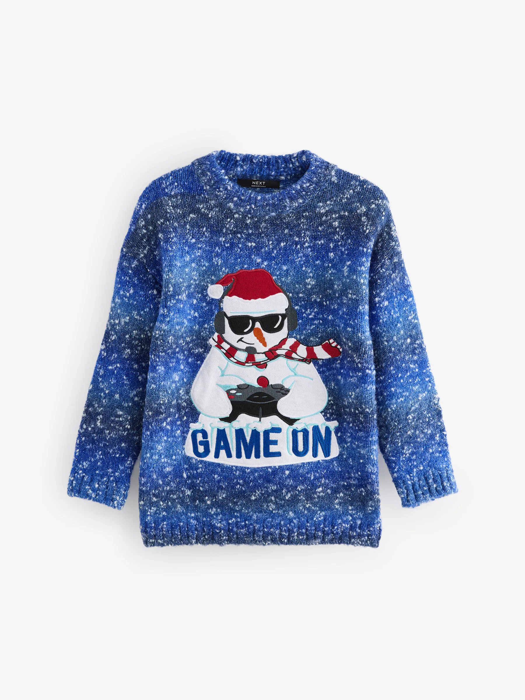Blauwe gaming-sneeuwpop - 100% katoenen Kerstmis Trui (3-16jr)