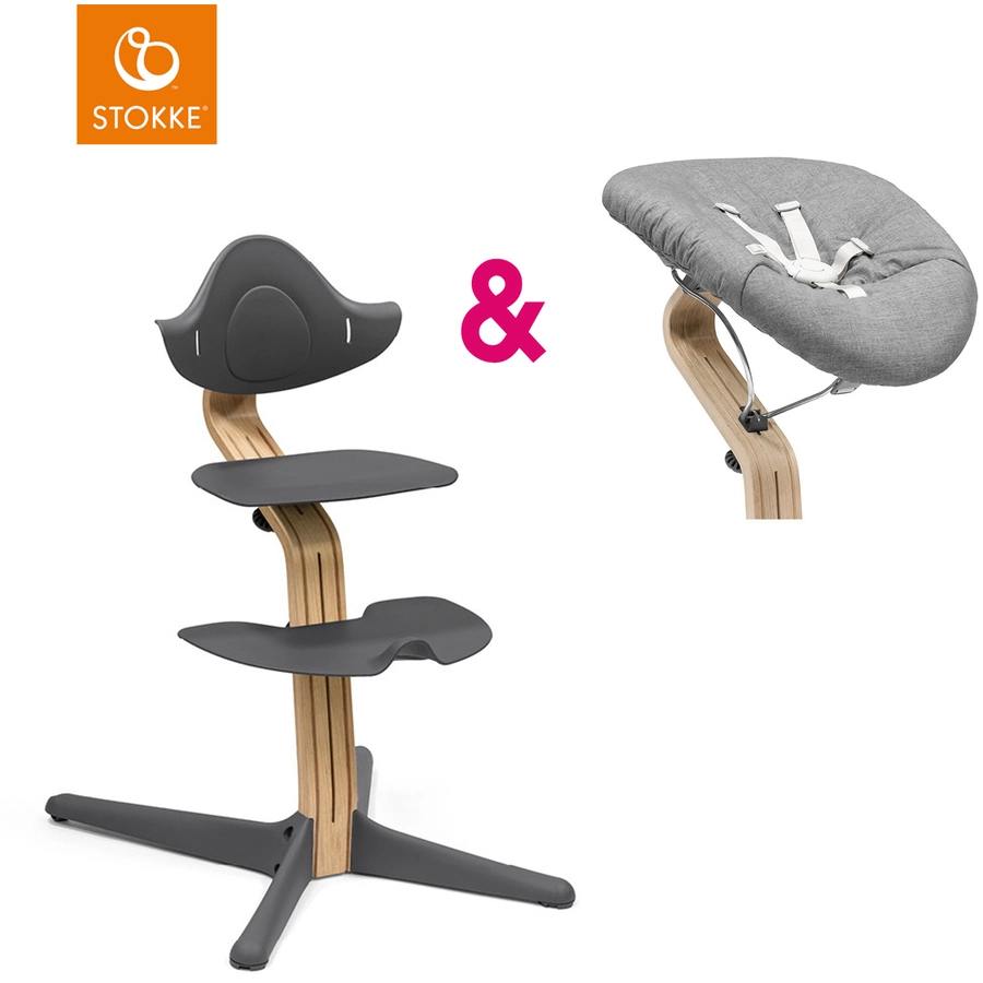 STOKKE® Nomi® Hochstuhl Eiche natur  anthrazit inkl. Newborn Set grau  grau pink