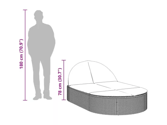 Chaise longue double avec coussins gris résine tressée