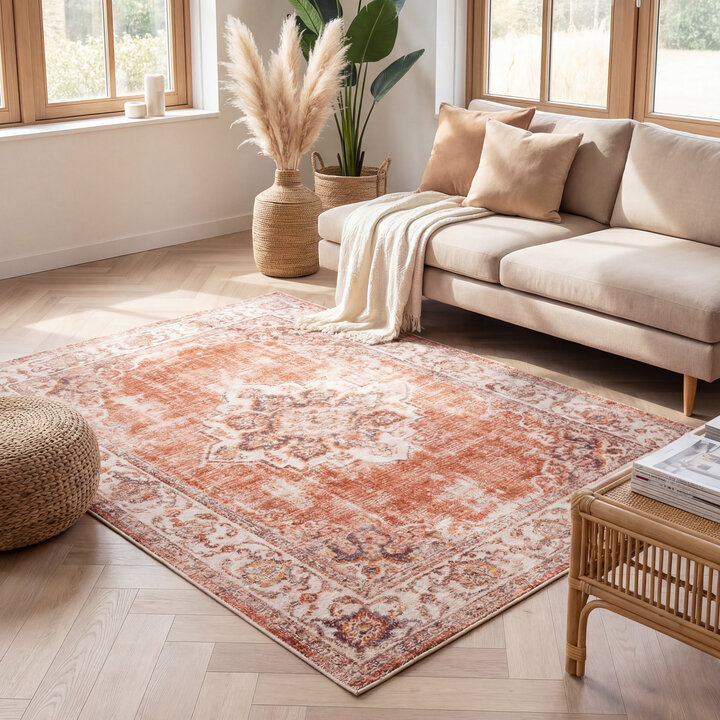 Vintage vloerkleed - Spring Medaillon Terra/Creme | Sfeer