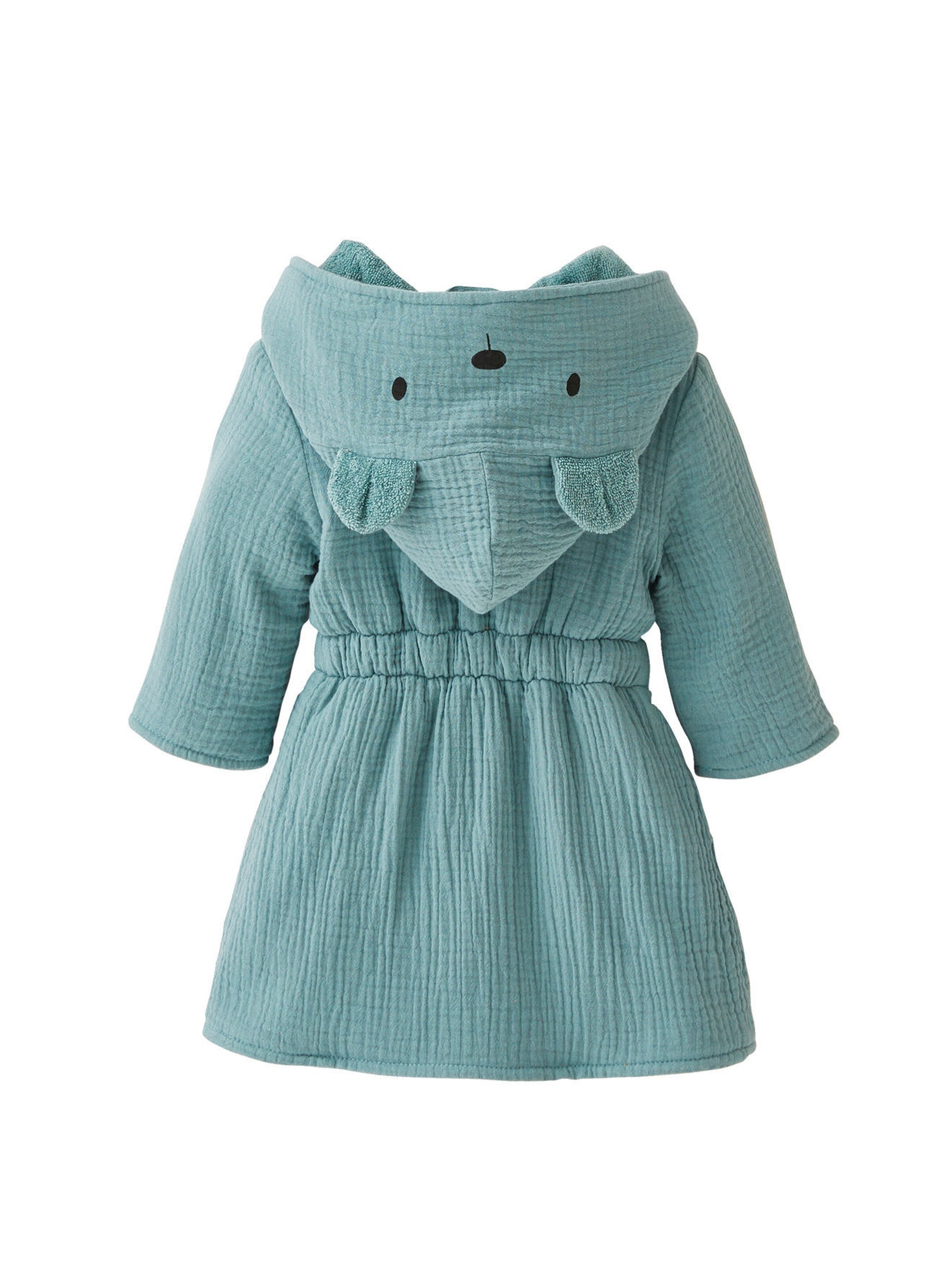 Vertbaudet Bio-Kollektion: Baby Tier-Bademantel mit Musselin pfauenblau