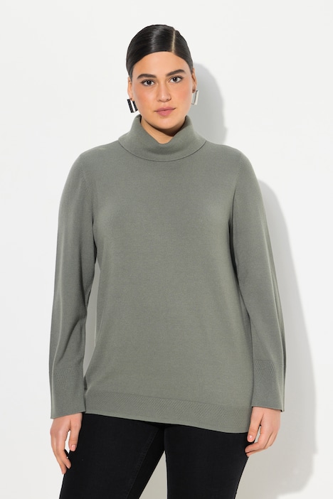 Rollkragenpullover, breite Rippbündchen, Langarm