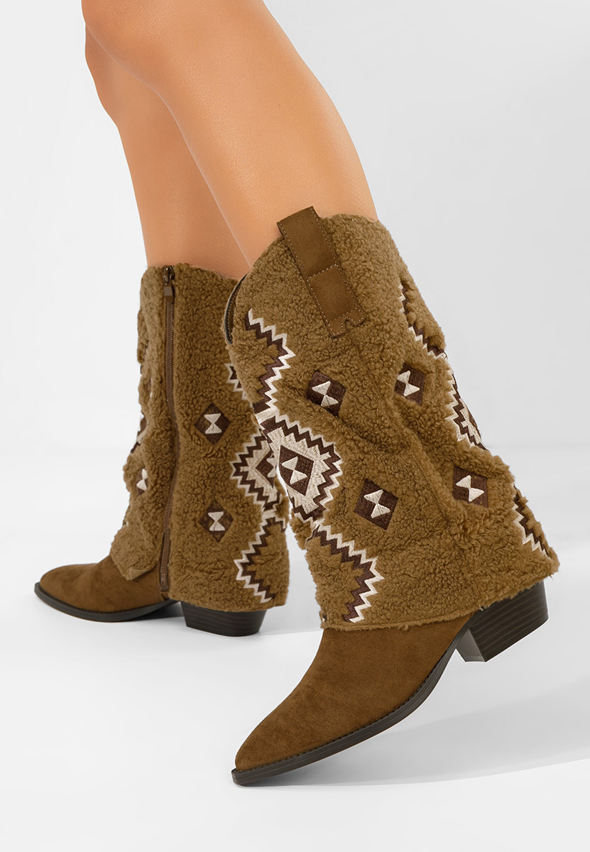 Bottes à talon carré kaki Cloria