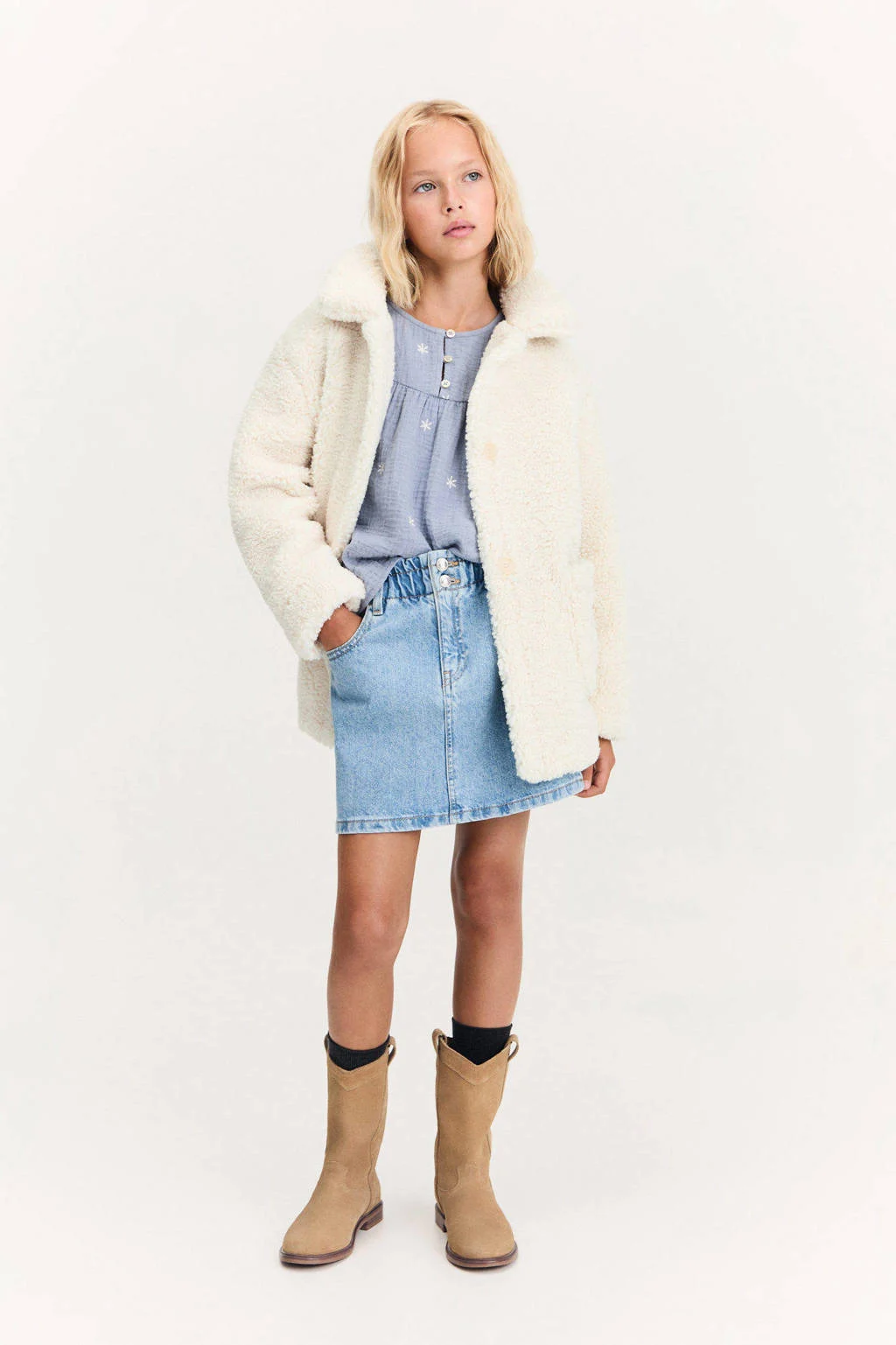 Mango Kids top met borduursels lichtblauw