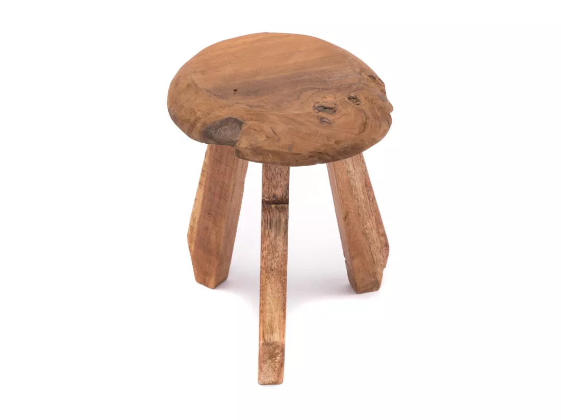 TABOURET Heidi Bois massif en acajou, rond couleurs naturelles