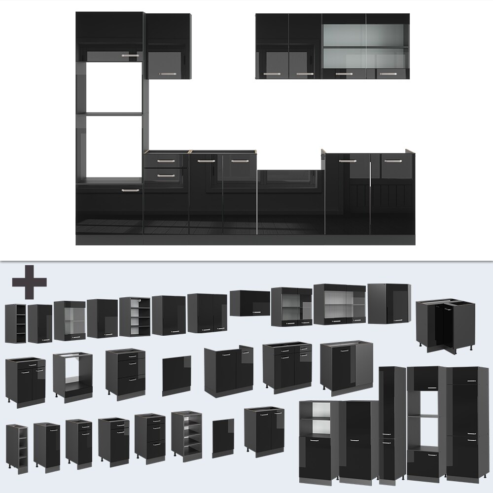 Vicco Küchenzeile R-Line Solid Anthrazit Schwarz 300 cm modern Küchenschränke Küchenmöbel