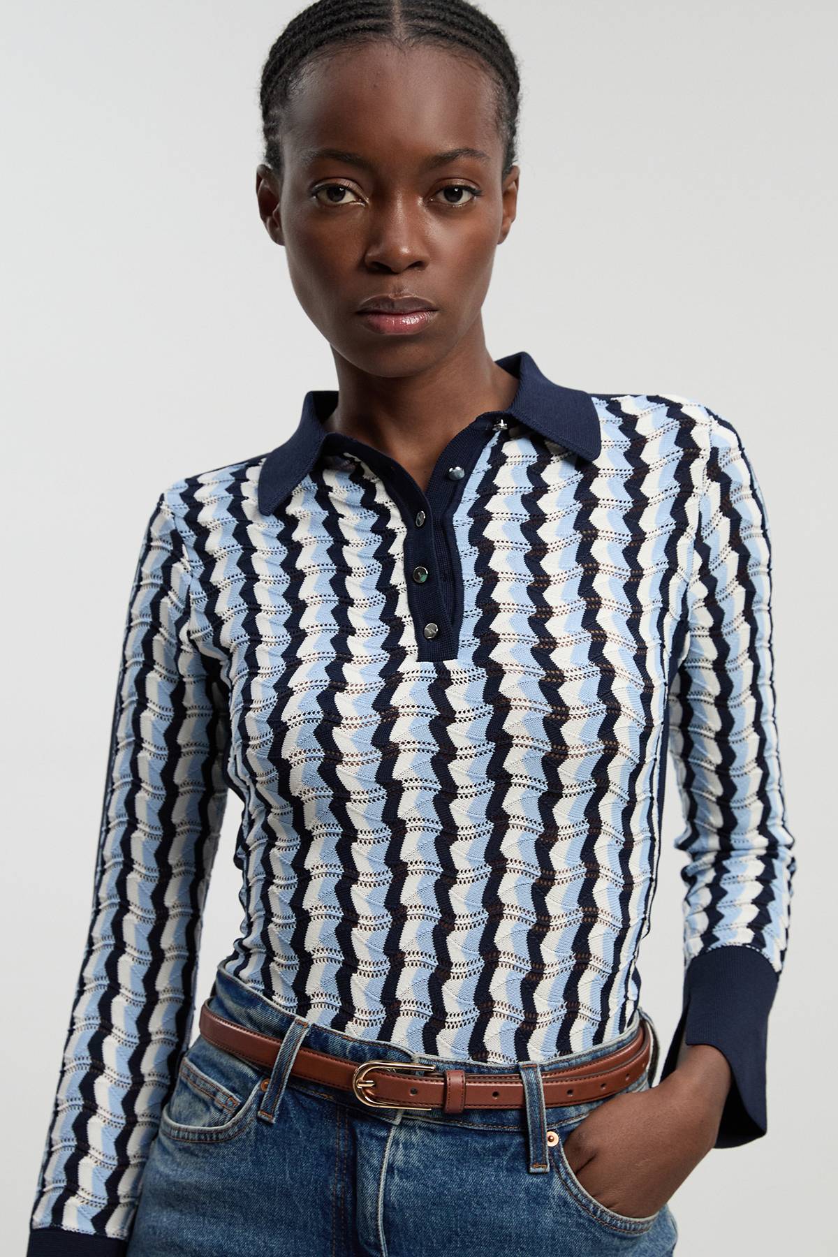 KarenMillen Haut À Col Contrastant En Maille Pointelle
