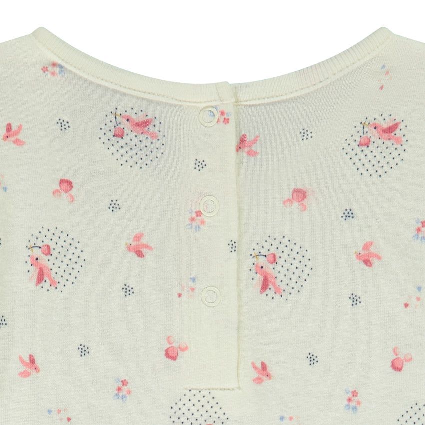 Pyjama 2 pièces effet côtelé et imprimé oiseaux pour bébé fille - Ecru