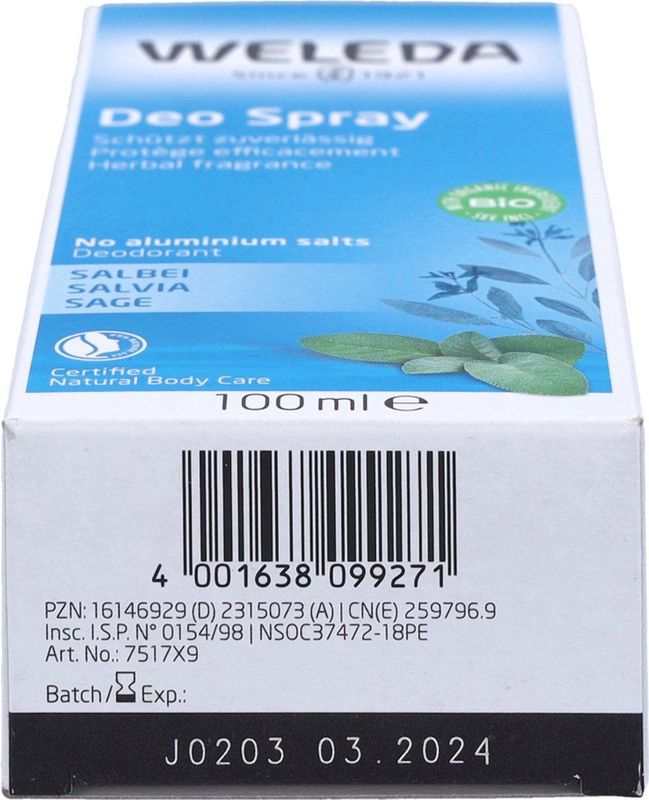 Weleda - Salie Deodorant Spray - 100 ml - Natuurlijke Frisheid Zonder Aluminiumzouten