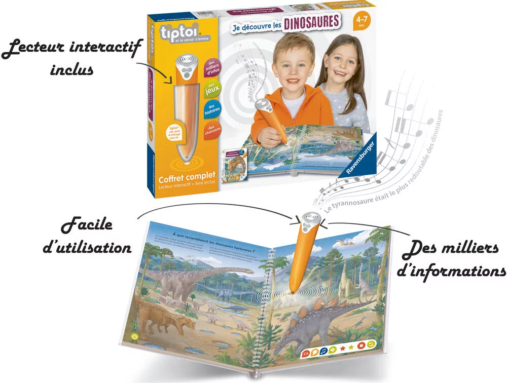 TIPTOI - COFFRET COMPLET LECTEUR INTERACTIF + LIVRE JE DECOUVRE LES DINOSAURES