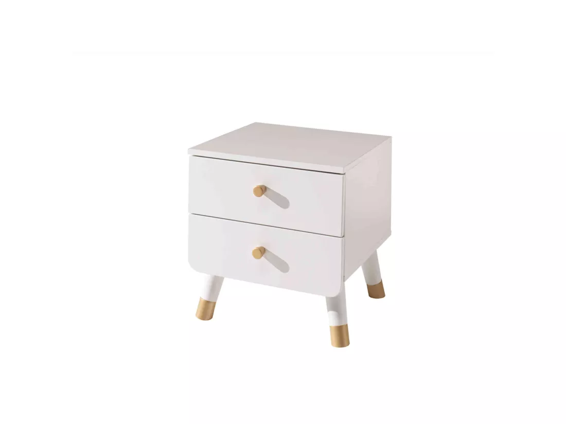 Lit enfant 90x200 en bois massif blanc + chevet enfant blanc 2 tiroirs - CB2031