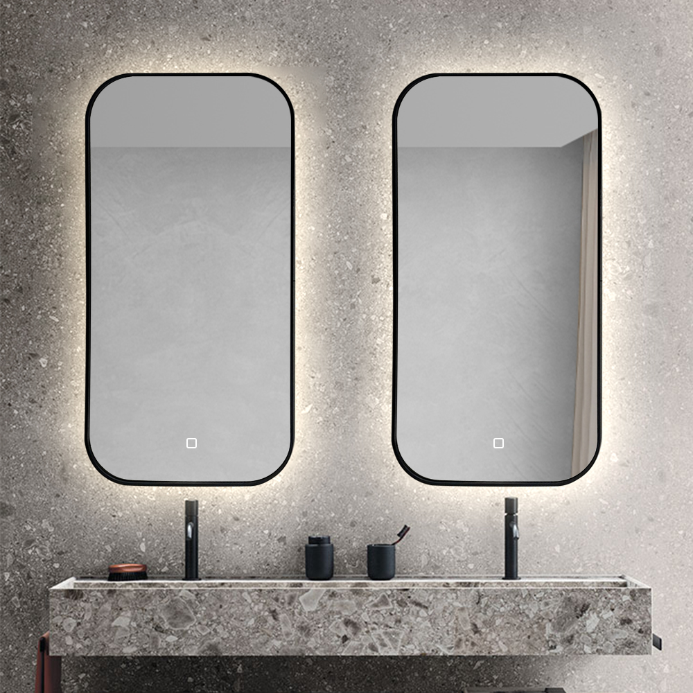 Saniclear Denver Black spiegel met LED verlichting 50x100cm incl. spiegelverwarming mat zwart