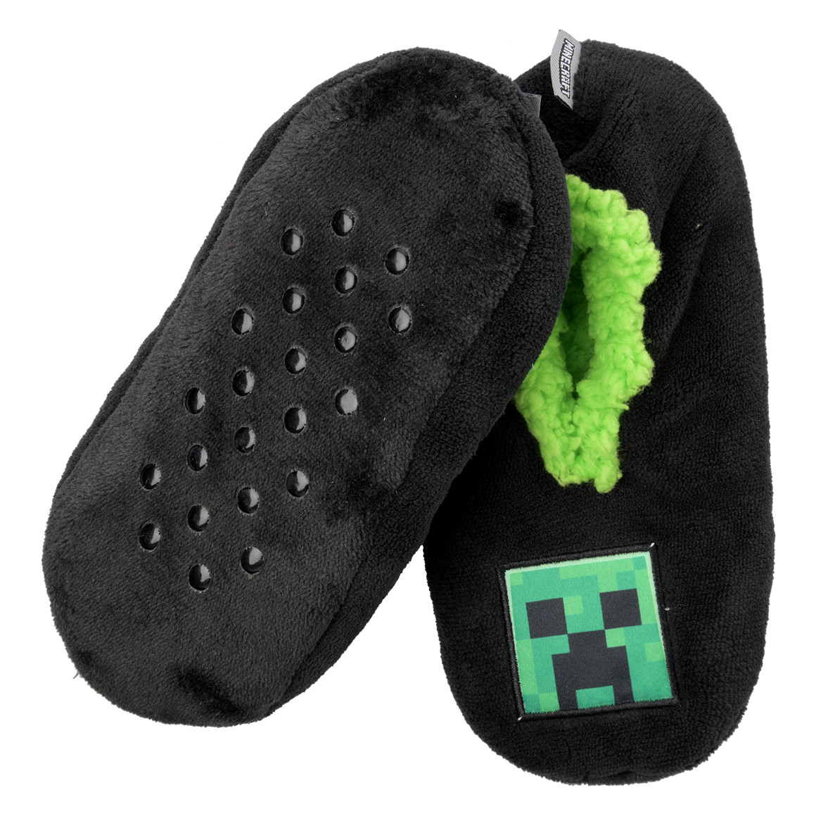 Topolino Minecraft Pantoffeln mit Plüschfutter schwarz / hellgrün