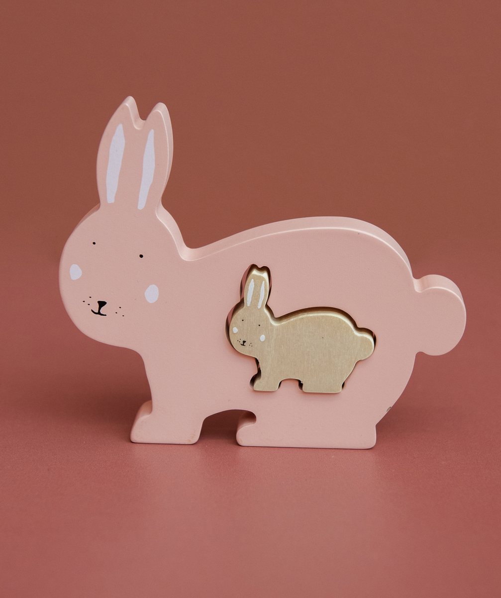 TRIXIEPUZZLE ROSE EN BOIS BÉBÉ LAPIN