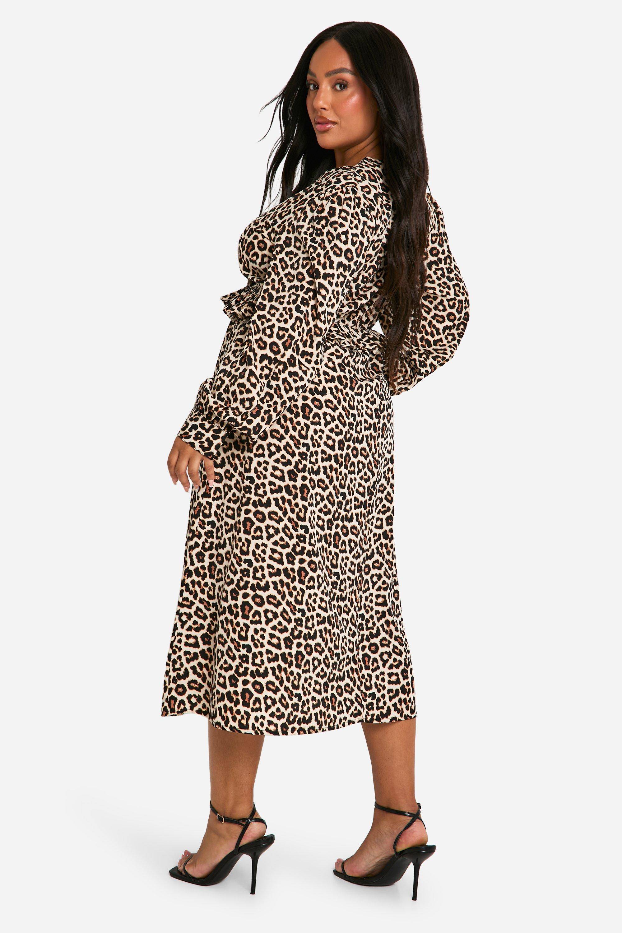 boohoo Robe Midi Portefeuille Léopard Tissé Plus