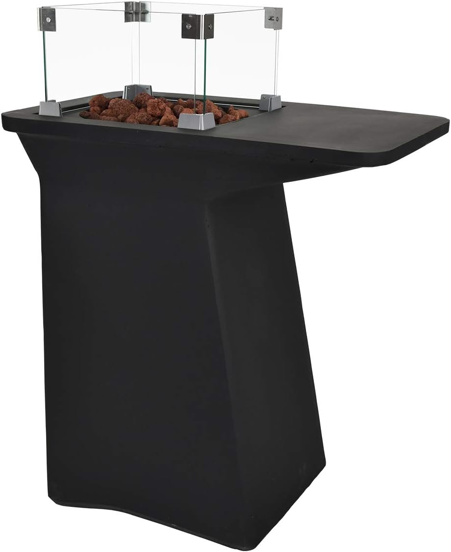 Feuertisch Verona | 95x60x100 | Bartisch Stehtisch Gas Feuerstelle und Gartenfeuer | mit Flammenschutz aus Glas, Lavasteine, Hülle und Zubehör