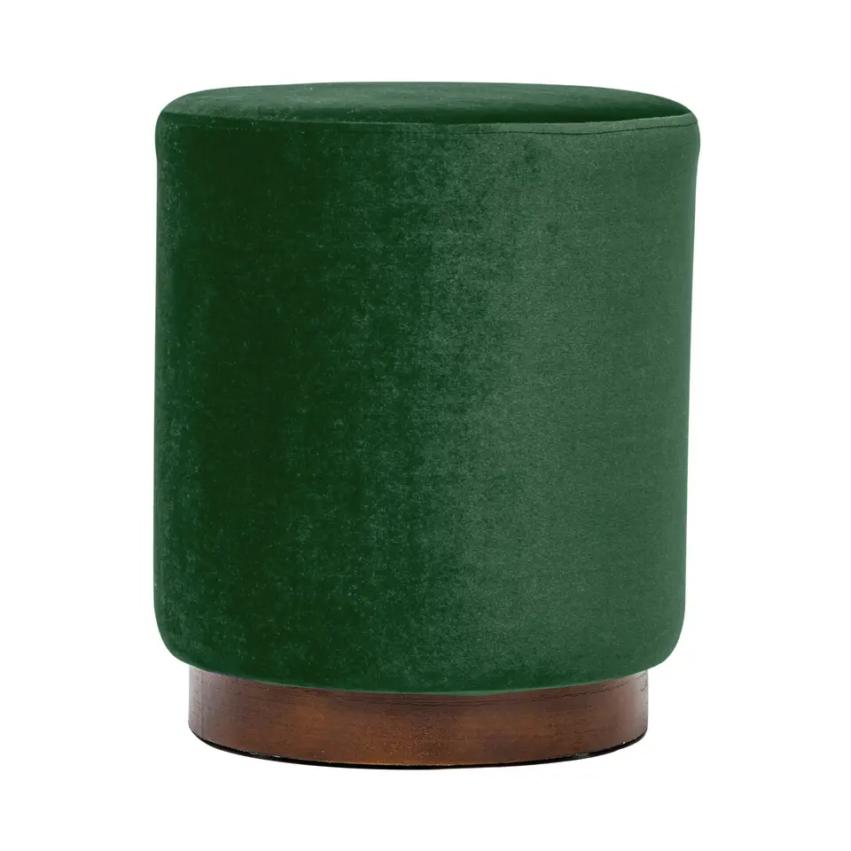 Pouf in groen fluweel en houten basis
