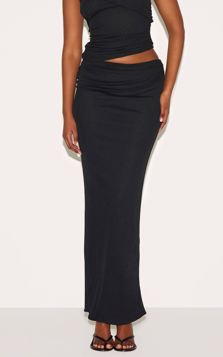 Noir Jupe Longue Taille Basse En Tissu Pelure D'oignon