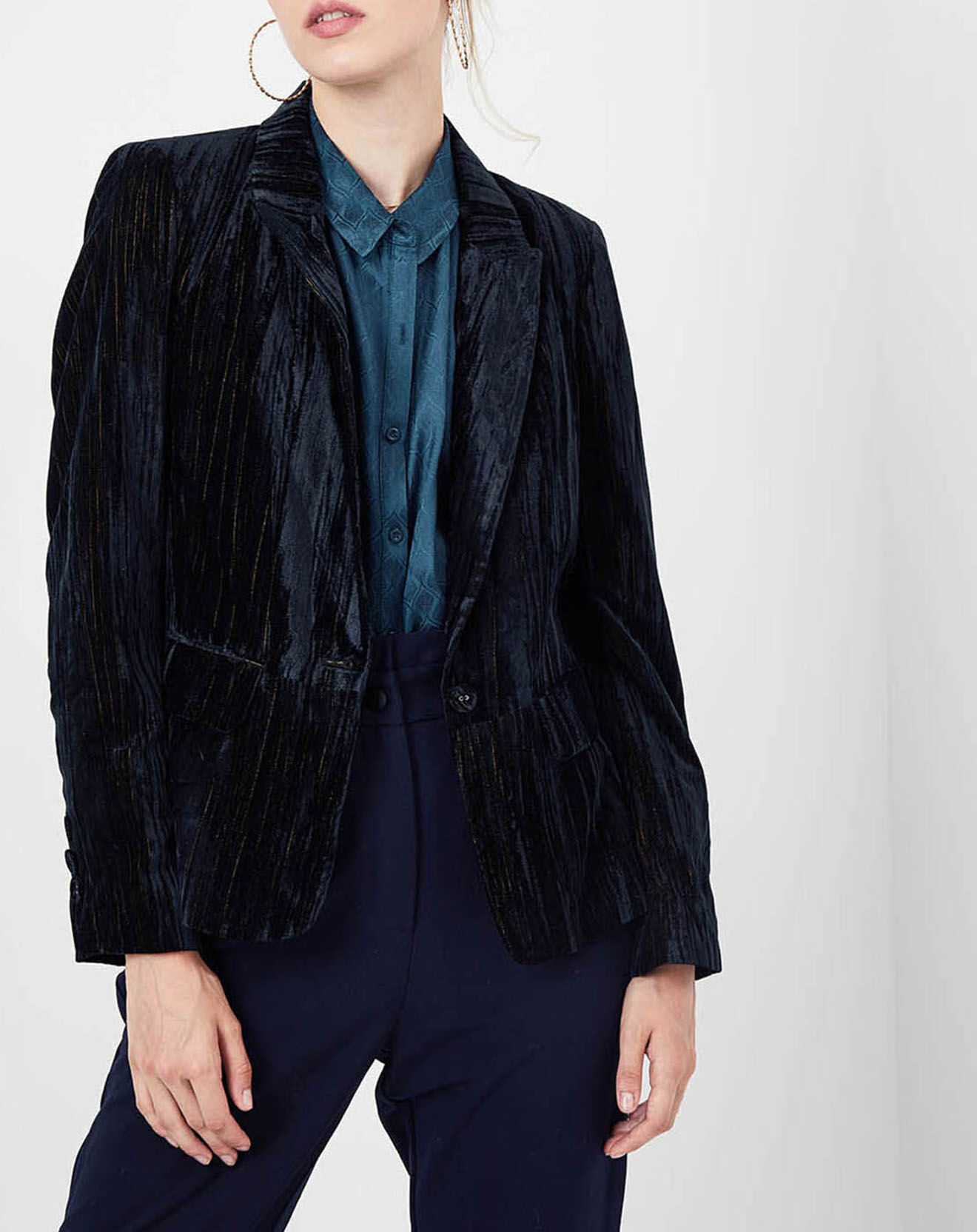 See u Soon Veste en Velours Panais rayée noire