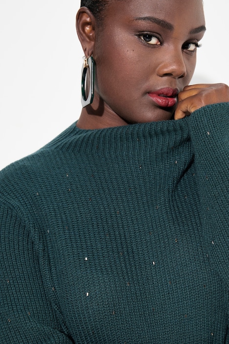 Pullover, Wollmix, Ziersteine, Stehkragen, Langarm