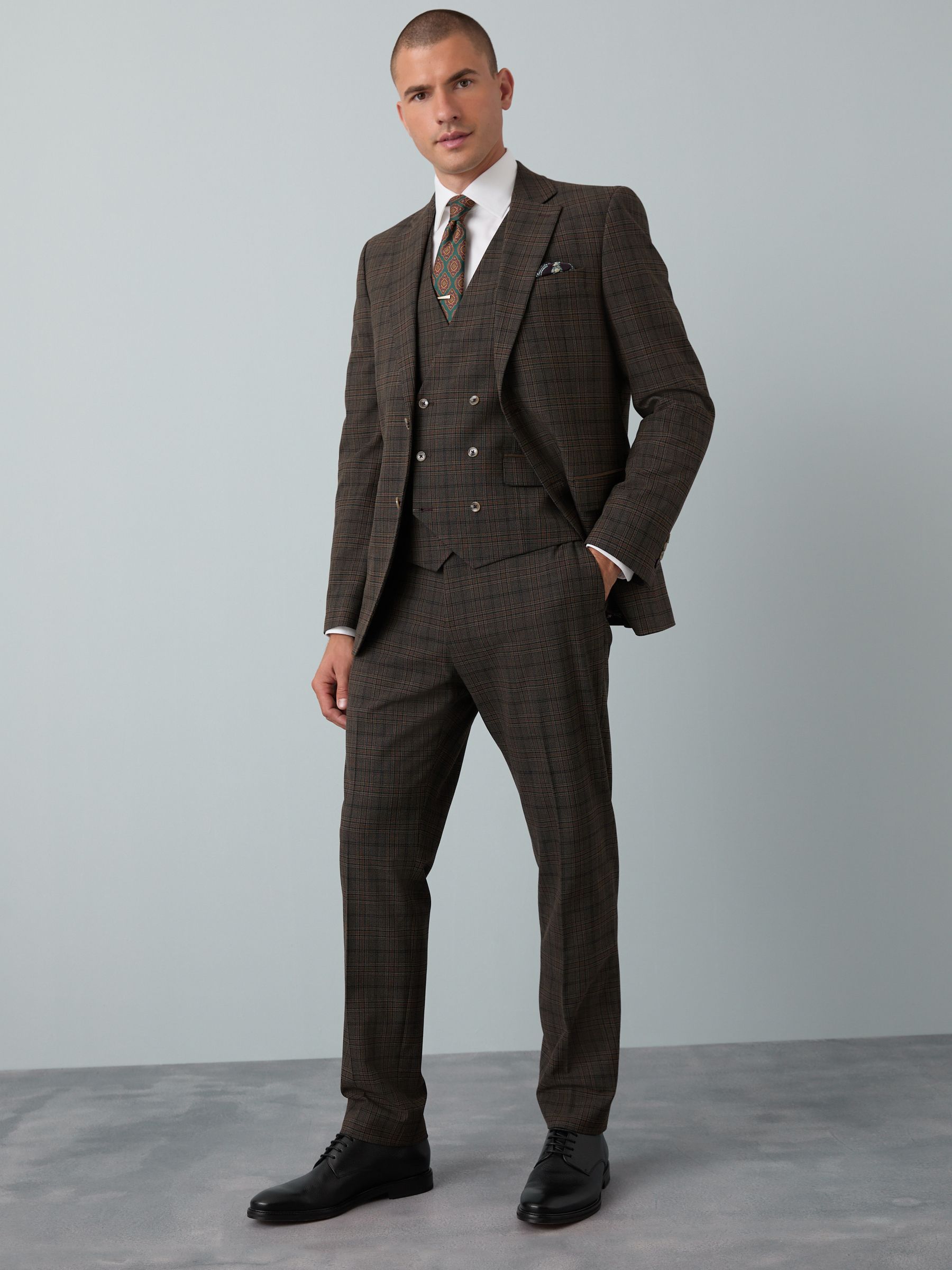 Bruin - Slim-fit maatgesneden pak met ruiten: colbert