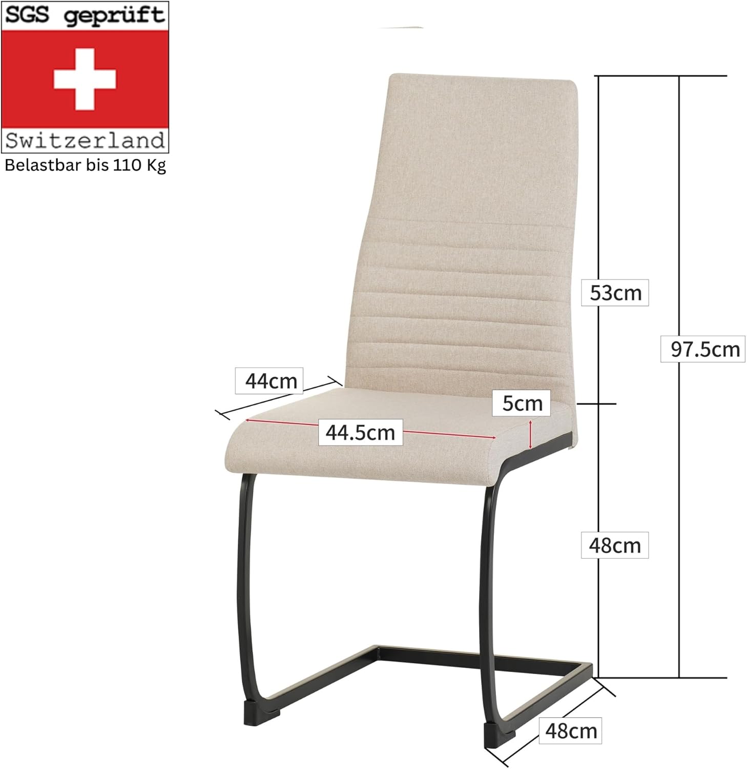 Albatros Freischwinger Stuhl TURANO 4er Set, Beige - Esszimmerstuhl Schwingstuhl mit Modernem Design, Stoff-Bezug, Dicke Polsterung - Küchenstuhl, Polster-Stuhl Esszimmer, Esstisch Stuhl