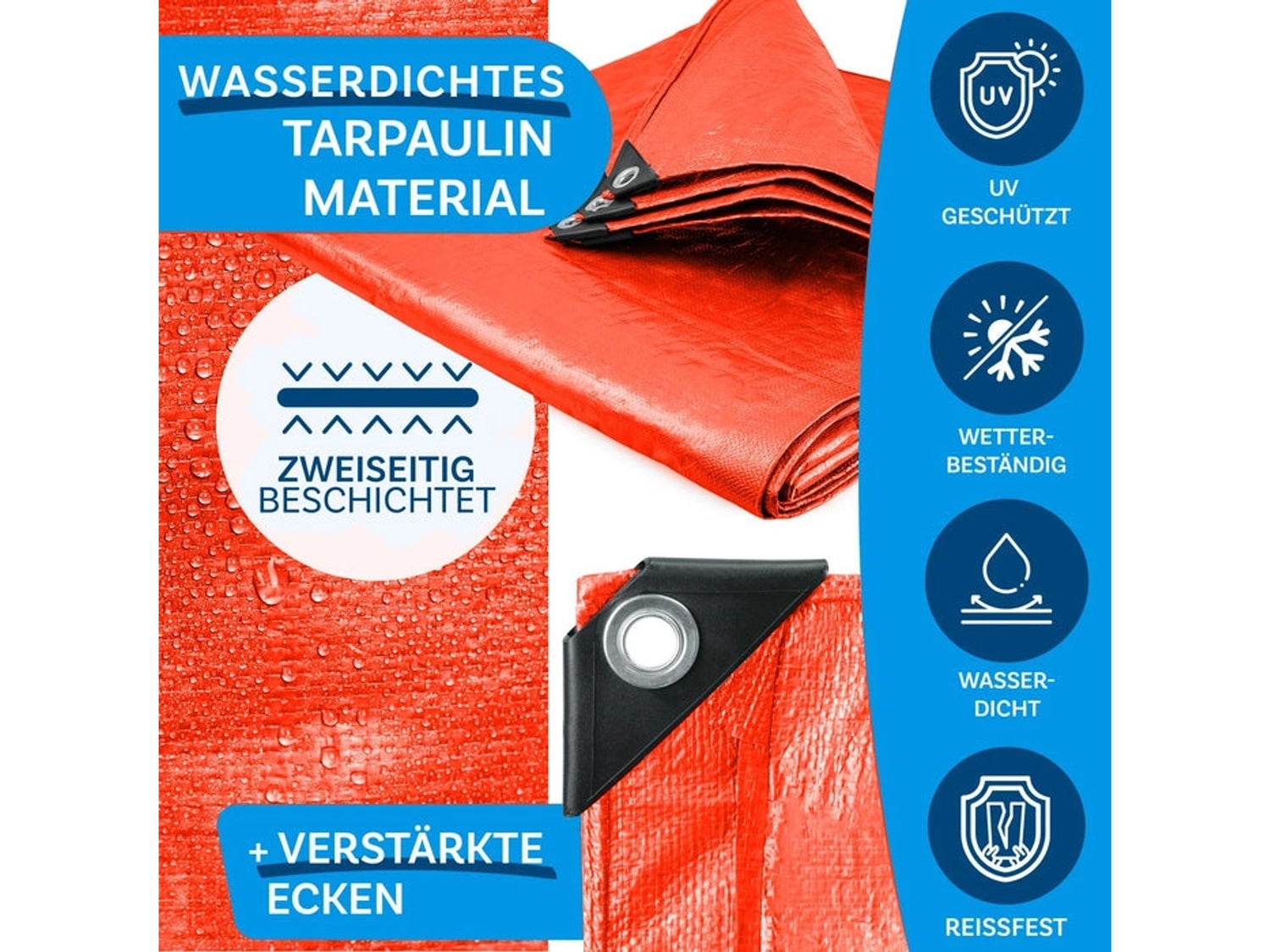Zeildoek, waterdicht zeildoek met ogen, beschermzeildoek, 80 g/m², 3 x 5 m, oranje