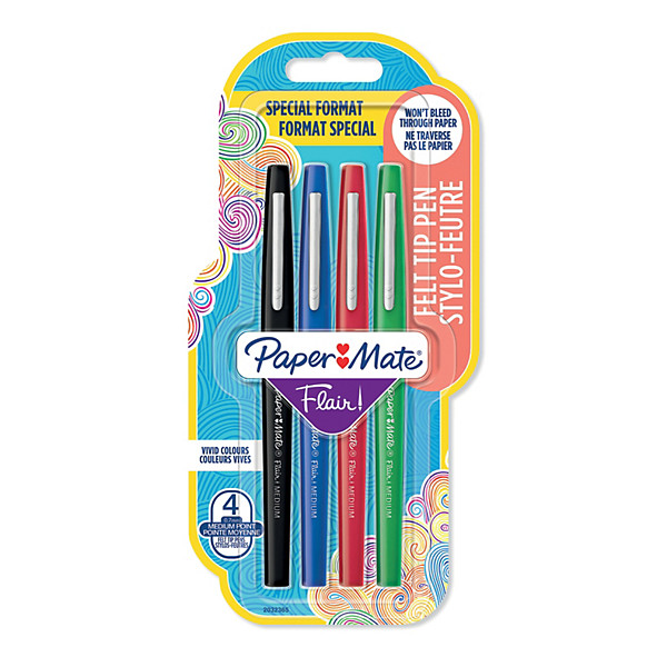 4 feutres Flair Paper Mate coloris classique médium, la pochette