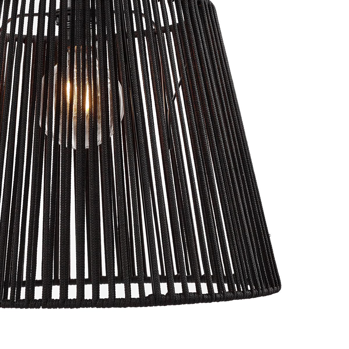 Buiten hanglamp zwart met zwarte kap van touw 3-lichts IP44 - Cava Jayla