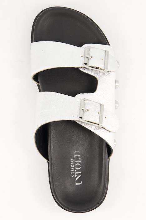 Leder-Pantolette, echtes Leder, goldene Nieten, Plateausohle