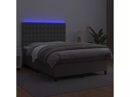 Sommier tapissier avec matelas et LED Gris 140x190cm Similicuir