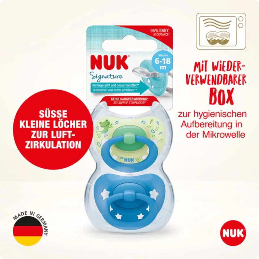 NUK Schnuller Signature 6-18 Monate 4er Box grün  blau