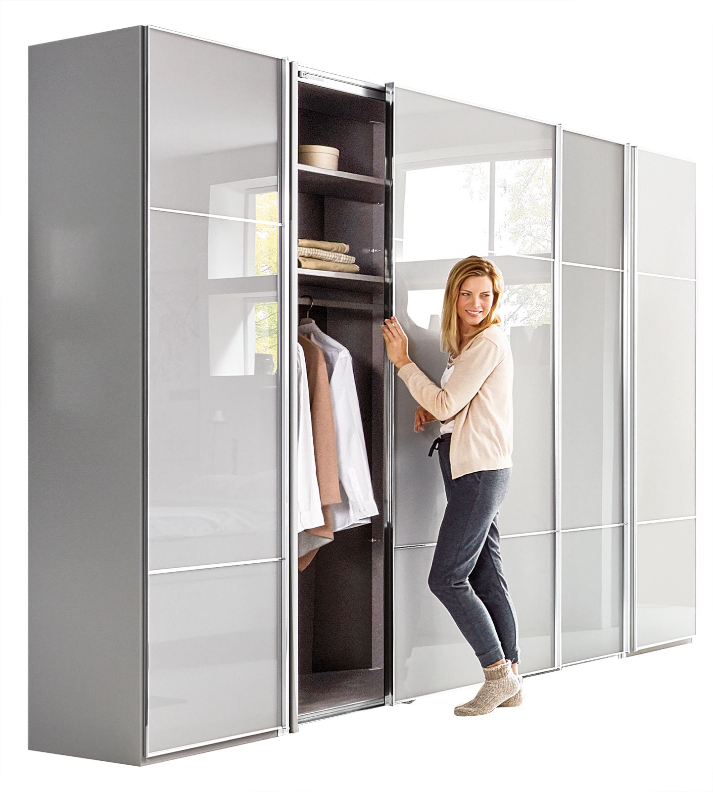 nolte Schwebetürenschrank MARCATO 180 x 240 x 69 cm Glas seidengrau